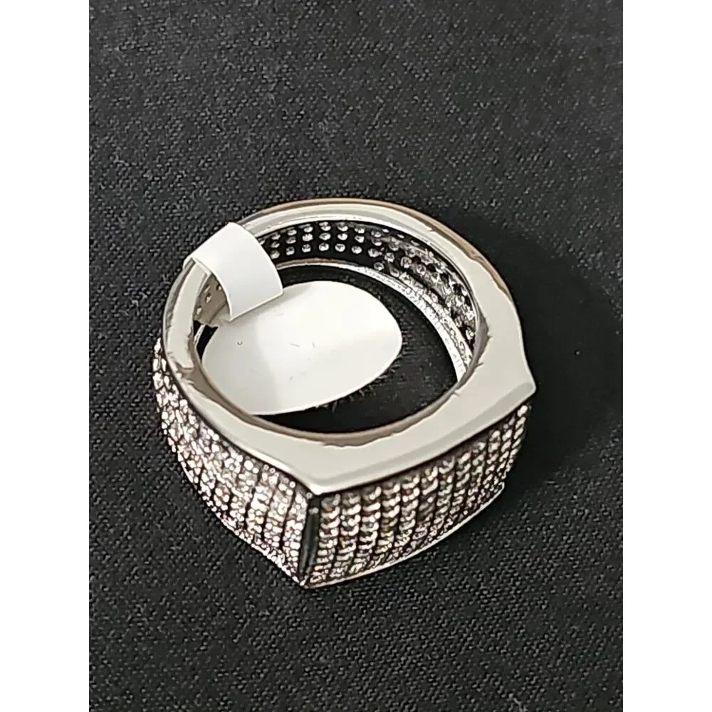 Size 8 White Gold-Plated brass Men's Band Ring Square Pavé CZs